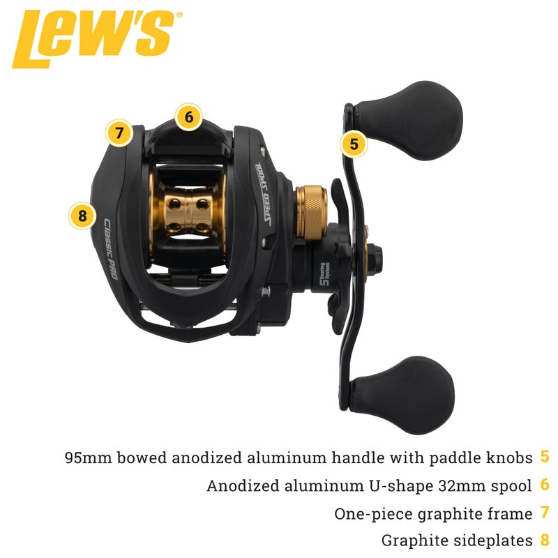 Lew's Classic Pro Speed Spool SLP Baitcast Fishing Reel, 7.5:1 Gear Ratio, Graphite Frame, Premium 5 Stainless Steel Ball Bearings - Image 3